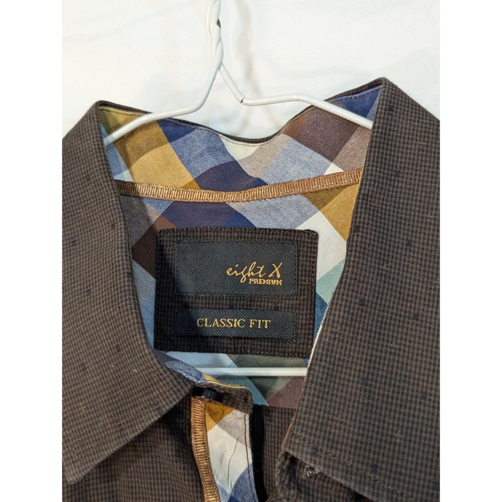 Eight X Premium Mens Brown Micro Check Classic Fit Cotton Button Down Shirt